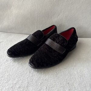 Robert David Shoe Boys Size‎ 7Y Black Calypso Embossed Slip On Damask Loafers